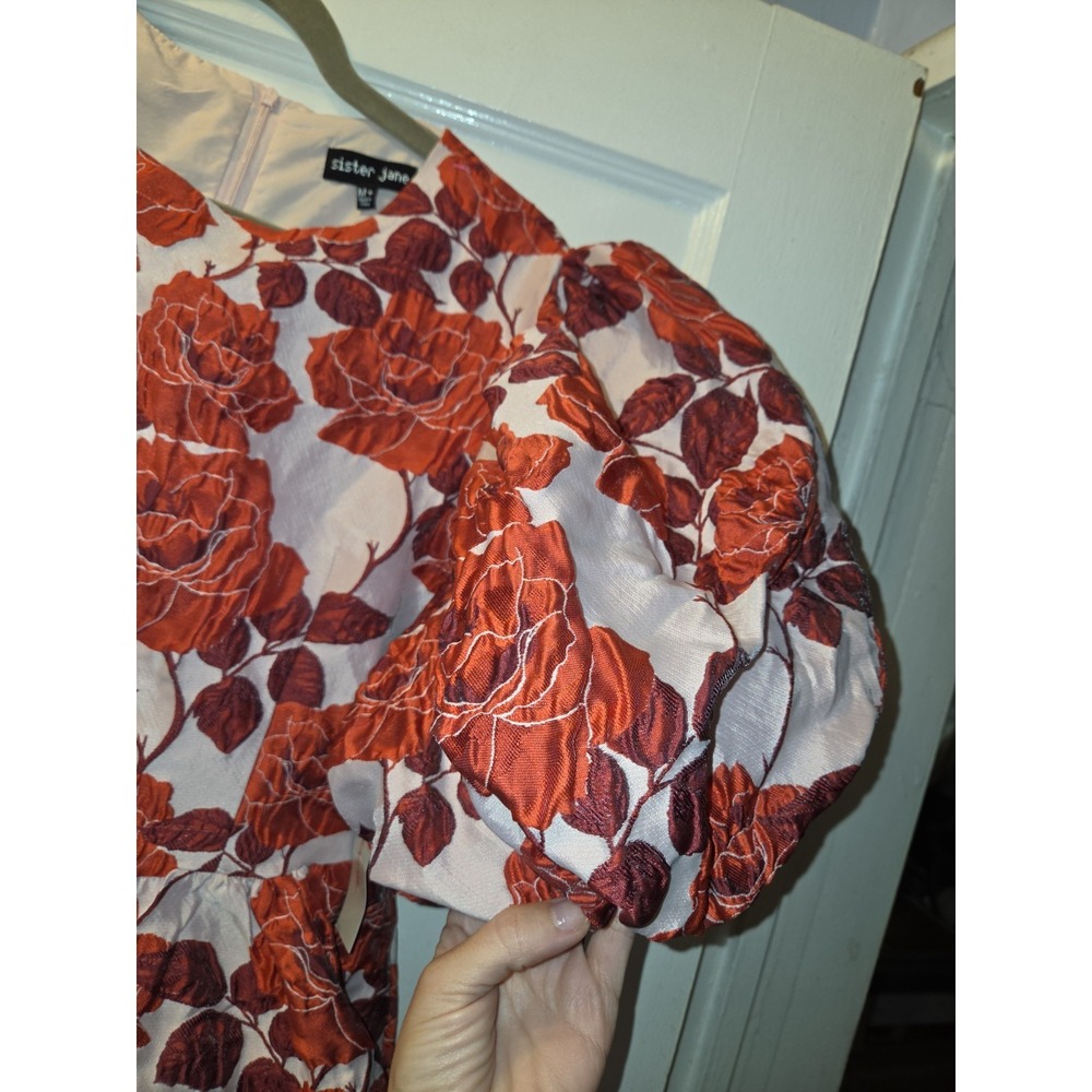 Sister Jane Wild Berry Floral Jacquard Mini Dress. Vibrant Rose. M - Picture 7 of 13
